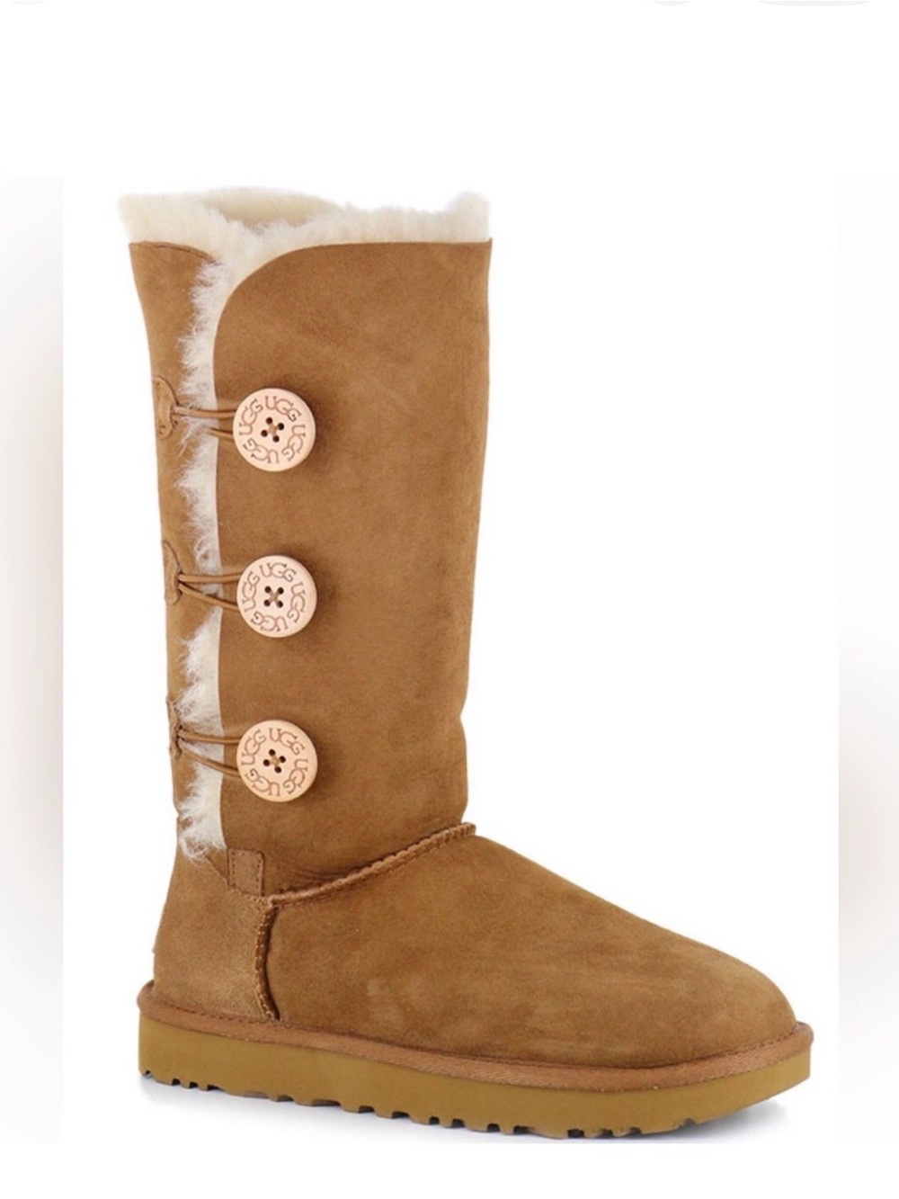 UGG Tall Button Boot - Chestnut Suede with Shearling Trim